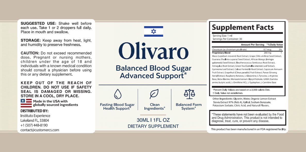 Olivaro Supplement Facts label: Potato Botanical Compounds, Blood Sugar Blend and Chicory Root Compound